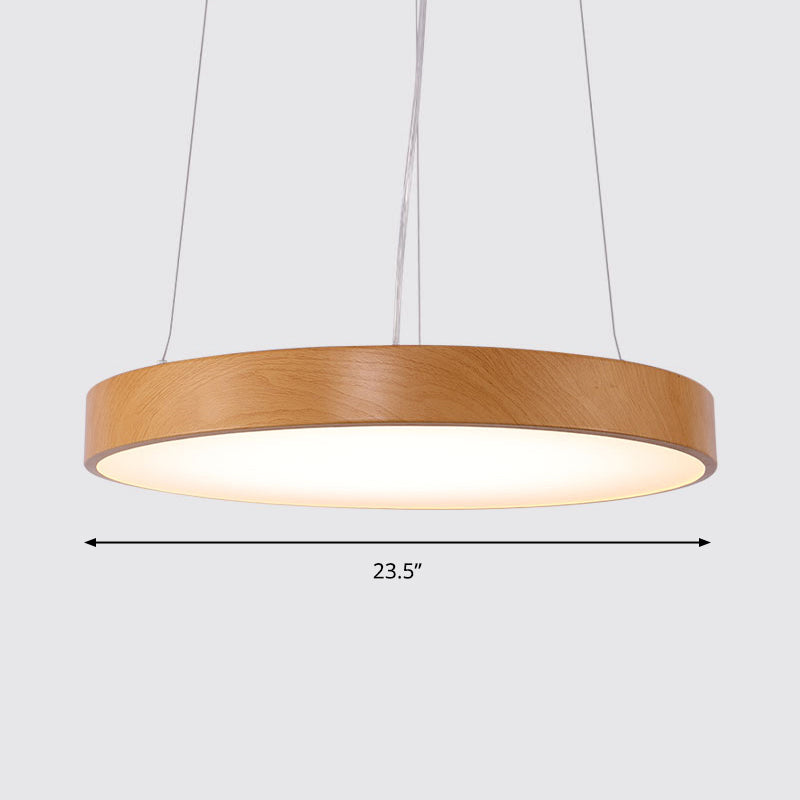 Metal Round LED Pendant Lamp Simple Style Light Wood Chandelier for Meeting Room Light Wood 23.5" Third Gear Clearhalo 'Ceiling Lights' 'Chandeliers' 'Modern Chandeliers' 'Modern' Lighting' 2373631
