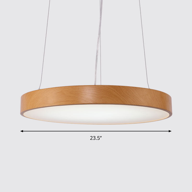 Metal Round LED Pendant Lamp Simple Style Light Wood Chandelier for Meeting Room Light Wood 23.5" White Clearhalo 'Ceiling Lights' 'Chandeliers' 'Modern Chandeliers' 'Modern' Lighting' 2373632