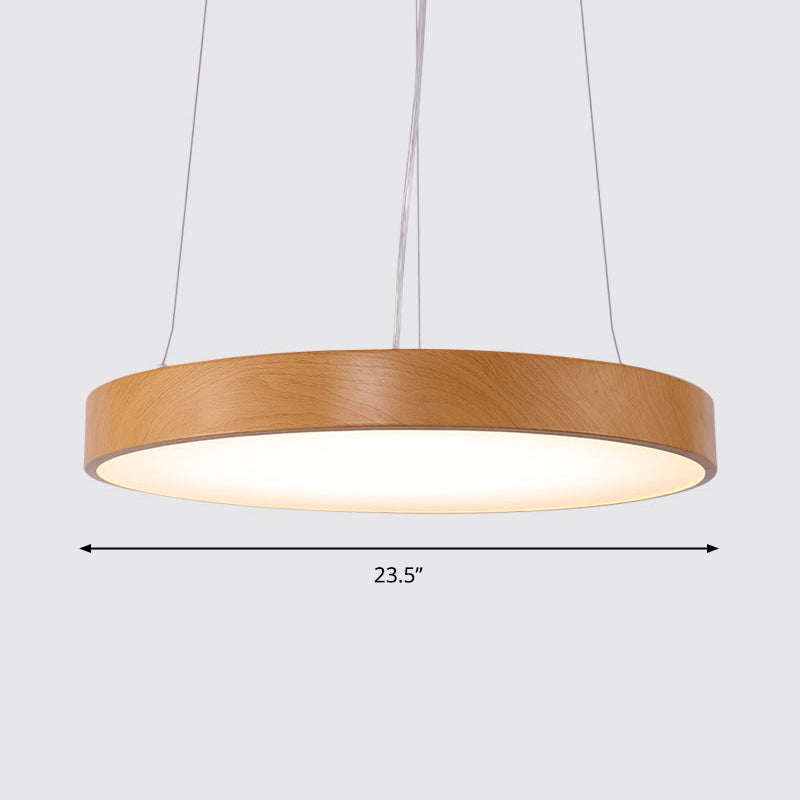Metal Round LED Pendant Lamp Simple Style Light Wood Chandelier for Meeting Room Light Wood 23.5" Natural Clearhalo 'Ceiling Lights' 'Chandeliers' 'Modern Chandeliers' 'Modern' Lighting' 2373633