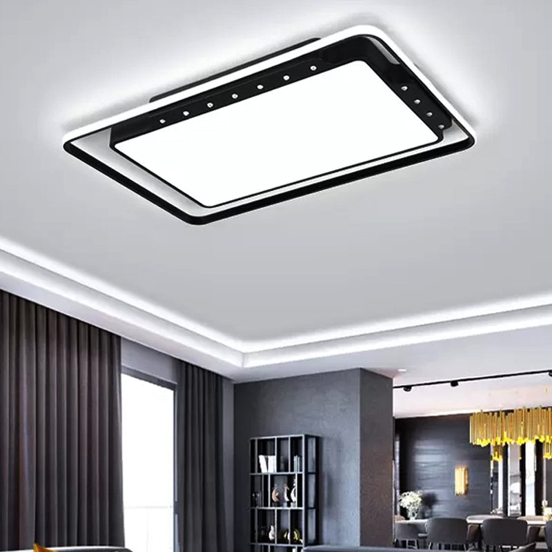 Black/White Rectangular Ceiling Light Fixture 16"/19.5"/32.5" Wide Simple Acrylic Living Room Flush Mount in Warm/White Light Black 32.5" Clearhalo 'Ceiling Lights' 'Close To Ceiling Lights' 'Close to ceiling' 'Flush mount' Lighting' 237414