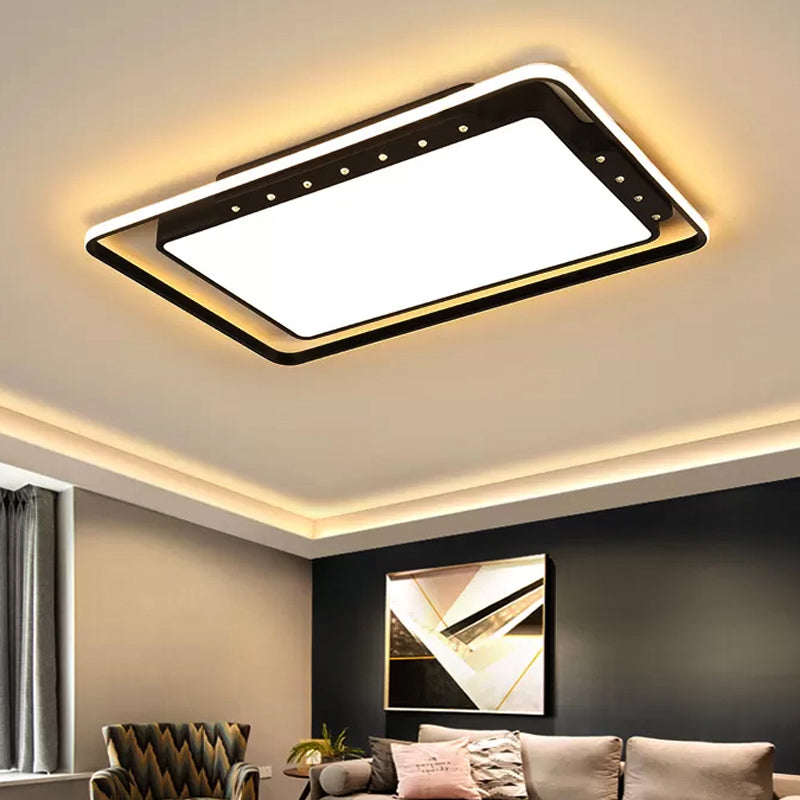 Black/White Rectangular Ceiling Light Fixture 16"/19.5"/32.5" Wide Simple Acrylic Living Room Flush Mount in Warm/White Light Clearhalo 'Ceiling Lights' 'Close To Ceiling Lights' 'Close to ceiling' 'Flush mount' Lighting' 237415