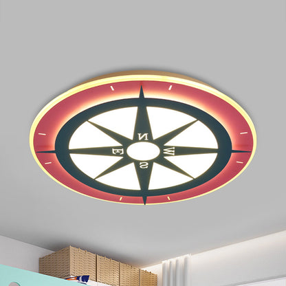 Cartoon Compass LED Flush Mount Light Kids Acrylic Ceiling Lamp in Red for Nursing Room Red Clearhalo 'Ceiling Lights' 'Close To Ceiling Lights' 'Close to ceiling' 'Semi-flushmount' Lighting' 237427