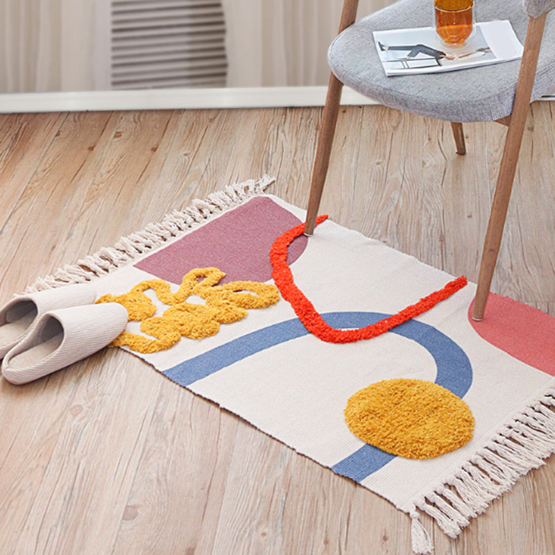 Multi-Color Boho Rug Cotton Abstract Pattern Indoor Rug Anti-Slip Backing Pet Friendly Area Carpet for Living Room Blue-Pink 2' x 2'11" Clearhalo 'Area Rug' 'Bohemian' 'Rugs' Rug' 2374382