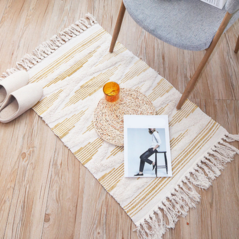 Multi-Color Boho Rug Cotton Abstract Pattern Indoor Rug Anti-Slip Backing Pet Friendly Area Carpet for Living Room Light Yellow 2' x 2'11" Clearhalo 'Area Rug' 'Bohemian' 'Rugs' Rug' 2374384