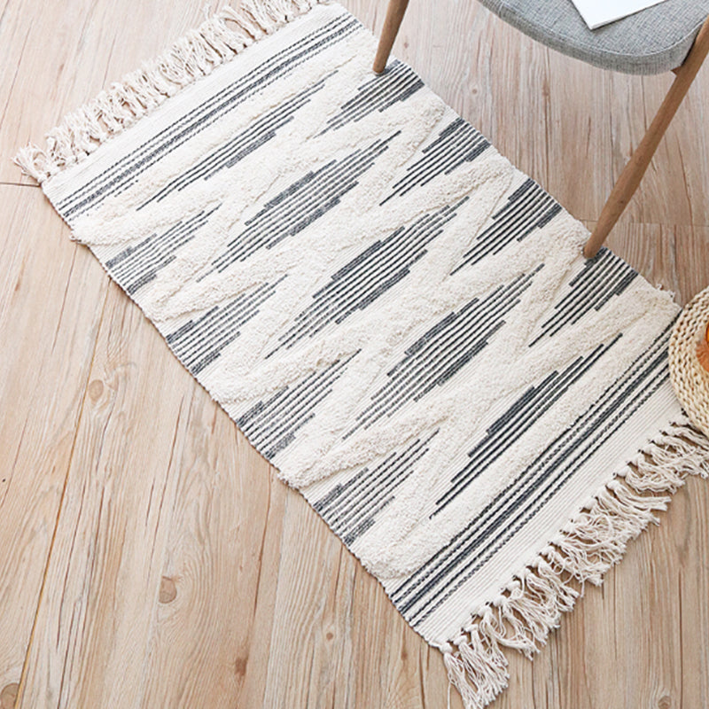 Multi-Color Boho Rug Cotton Abstract Pattern Indoor Rug Anti-Slip Backing Pet Friendly Area Carpet for Living Room Light Gray 2' x 2'11" Clearhalo 'Area Rug' 'Bohemian' 'Rugs' Rug' 2374389