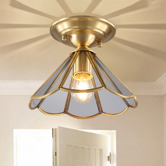 Gold Tapered Semi Flush Mount Traditional 1 Head Clear Glass Ceiling Mounted Light for Living Room Clearhalo 'Ceiling Lights' 'Close To Ceiling Lights' 'Close to ceiling' 'Glass shade' 'Glass' 'Semi-flushmount' Lighting' 237479