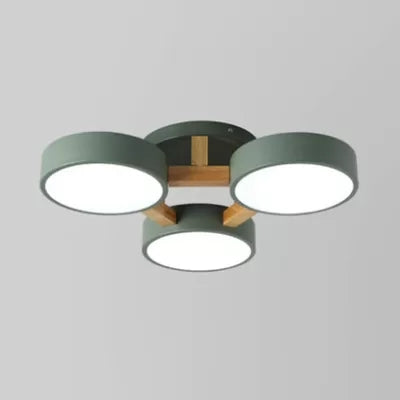 Metal Drum Semi Flush Mount Light Living Room 3 Heads Macaron Loft Ceiling Lamp Green Clearhalo 'Ceiling Lights' 'Close To Ceiling Lights' 'Close to ceiling' 'Semi-flushmount' Lighting' 23750
