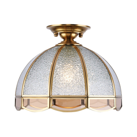 Tradition Dome Semi Flush Mount Lighting Clear Water Glass 1 Bulb Ceiling Light Fixture for Hallway Clearhalo 'Ceiling Lights' 'Close To Ceiling Lights' 'Close to ceiling' 'Glass shade' 'Glass' 'Semi-flushmount' Lighting' 237509