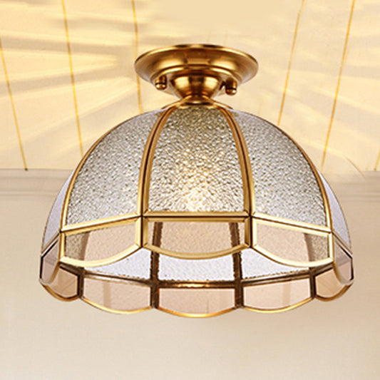 Tradition Dome Semi Flush Mount Lighting Clear Water Glass 1 Bulb Ceiling Light Fixture for Hallway Clearhalo 'Ceiling Lights' 'Close To Ceiling Lights' 'Close to ceiling' 'Glass shade' 'Glass' 'Semi-flushmount' Lighting' 237512