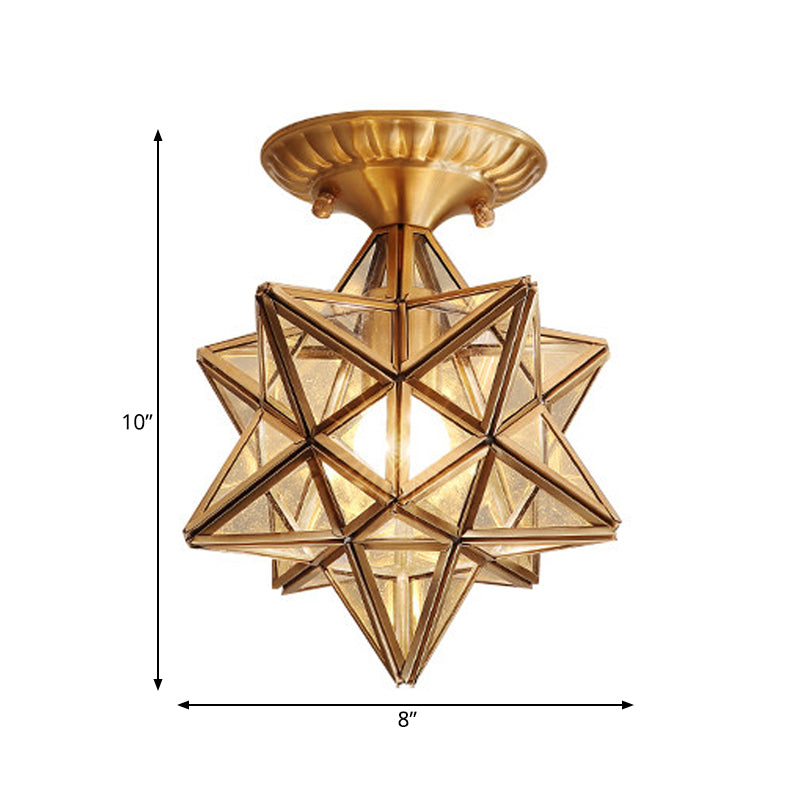 Star Semi Flush Ceiling Light Traditionary Clear/Textured White Glass 1 Bulb Ceiling Mounted Light for Living Room Clearhalo 'Ceiling Lights' 'Close To Ceiling Lights' 'Close to ceiling' 'Glass shade' 'Glass' 'Semi-flushmount' Lighting' 237518