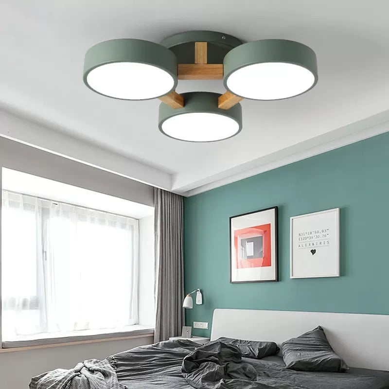 Metal Drum Semi Flush Mount Light Living Room 3 Heads Macaron Loft Ceiling Lamp Clearhalo 'Ceiling Lights' 'Close To Ceiling Lights' 'Close to ceiling' 'Semi-flushmount' Lighting' 23752