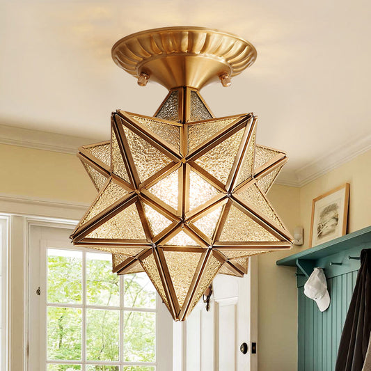 Star Semi Flush Ceiling Light Traditionary Clear/Textured White Glass 1 Bulb Ceiling Mounted Light for Living Room Textured White Clearhalo 'Ceiling Lights' 'Close To Ceiling Lights' 'Close to ceiling' 'Glass shade' 'Glass' 'Semi-flushmount' Lighting' 237527