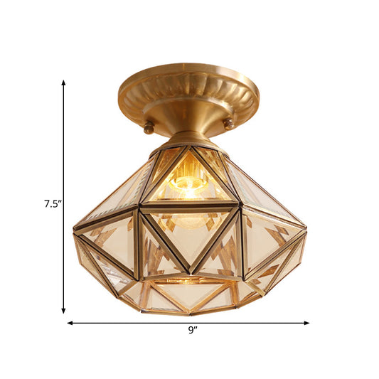 Diamond Clear/Textured White Glass Semi Flush Light Fixture Traditionary 1 Head Ceiling Mount Chandelier for Living Room Clearhalo 'Ceiling Lights' 'Close To Ceiling Lights' 'Close to ceiling' 'Glass shade' 'Glass' 'Semi-flushmount' Lighting' 237532