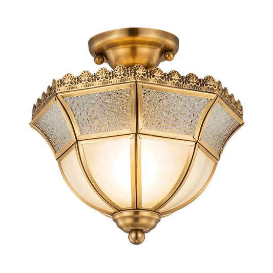Brass Umbrella Semi Flush Light Traditionary Opal Glass 1 Head Ceiling Mounted Fixture Clearhalo 'Ceiling Lights' 'Close To Ceiling Lights' 'Close to ceiling' 'Glass shade' 'Glass' 'Semi-flushmount' Lighting' 237579