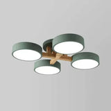 Metal Round Semi Flush Ceiling Light 4 Heads Macaron Stylish Ceiling Lamp for Study Room Green Clearhalo 'Ceiling Lights' 'Close To Ceiling Lights' 'Close to ceiling' 'Semi-flushmount' Lighting' 23757