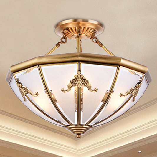 18"/23.5" Wide Dome Semi Flush Mount Traditional White Glass Brass 4/6 Bulbs Ceiling Mount Chandelier Clearhalo 'Ceiling Lights' 'Close To Ceiling Lights' 'Close to ceiling' 'Glass shade' 'Glass' 'Semi-flushmount' Lighting' 237597