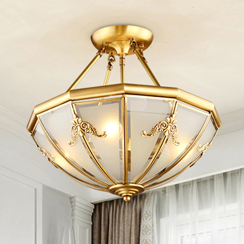 18"/23.5" Wide Dome Semi Flush Mount Traditional White Glass Brass 4/6 Bulbs Ceiling Mount Chandelier Brass Clearhalo 'Ceiling Lights' 'Close To Ceiling Lights' 'Close to ceiling' 'Glass shade' 'Glass' 'Semi-flushmount' Lighting' 237598