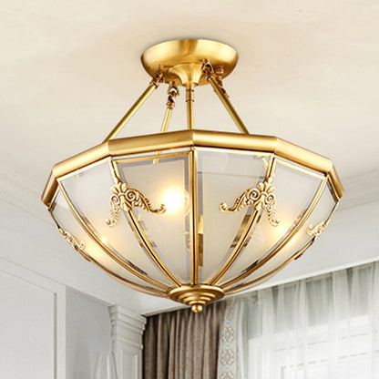 18"/23.5" Wide Dome Semi Flush Mount Traditional White Glass Brass 4/6 Bulbs Ceiling Mount Chandelier Brass Clearhalo 'Ceiling Lights' 'Close To Ceiling Lights' 'Close to ceiling' 'Glass shade' 'Glass' 'Semi-flushmount' Lighting' 237598