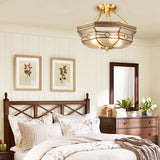 Octagon Semi Flush Ceiling Light Tradition Textured Glass 1 Head Brass Ceiling Mounted Light for Bedroom Clearhalo 'Ceiling Lights' 'Close To Ceiling Lights' 'Close to ceiling' 'Glass shade' 'Glass' 'Semi-flushmount' Lighting' 237600