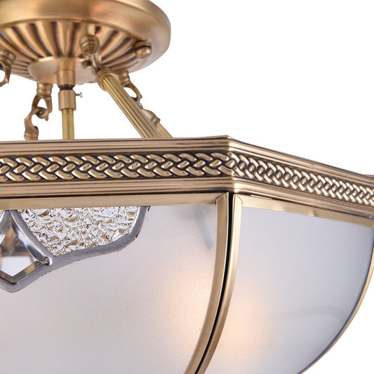 Brass Dome Semi Flush Mount Lamp Traditional Milk Glass 3 Bulbs Ceiling Mounted Light for Living Room Clearhalo 'Ceiling Lights' 'Close To Ceiling Lights' 'Close to ceiling' 'Glass shade' 'Glass' 'Semi-flushmount' Lighting' 237611