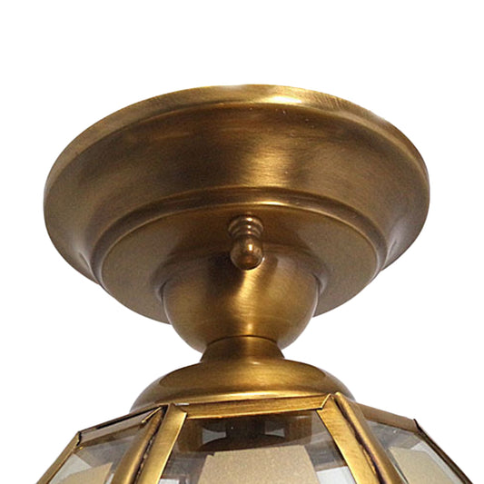 Brass Cup Semi Flush Mount Lamp Traditionary Frosted Glass 1 Bulb Ceiling Mounted Light for Living Room Clearhalo 'Ceiling Lights' 'Close To Ceiling Lights' 'Close to ceiling' 'Glass shade' 'Glass' 'Pendant Lights' 'Semi-flushmount' Lighting' 237674