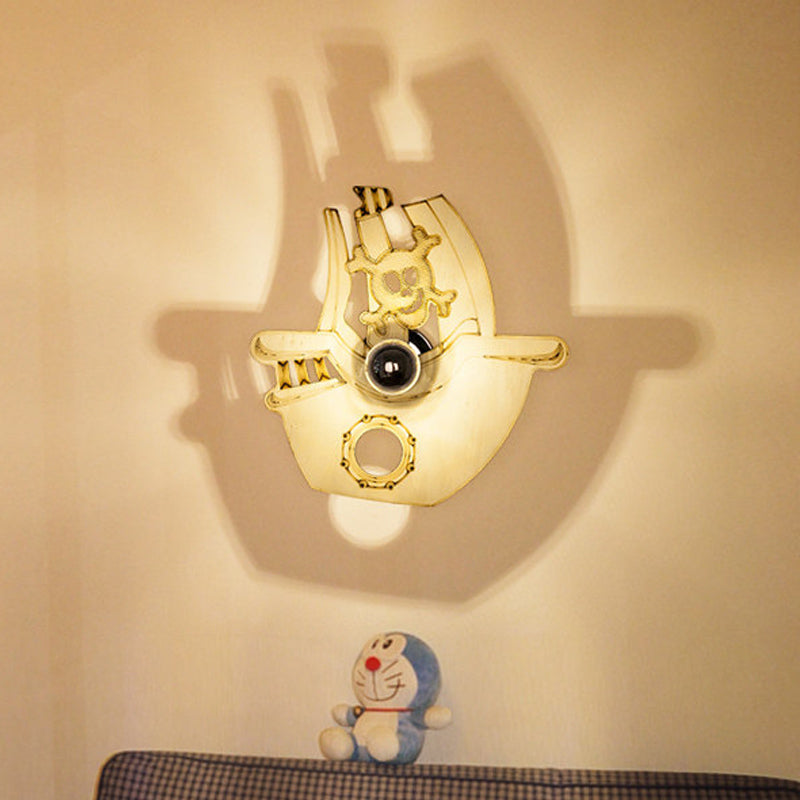 Kindergarten Corridor Pirate Ship Wall Light Wood Single Light Cartoon Beige Wall Lamp Clearhalo 'Wall Lamps & Sconces' 'Wall Lights' Lighting' 237765