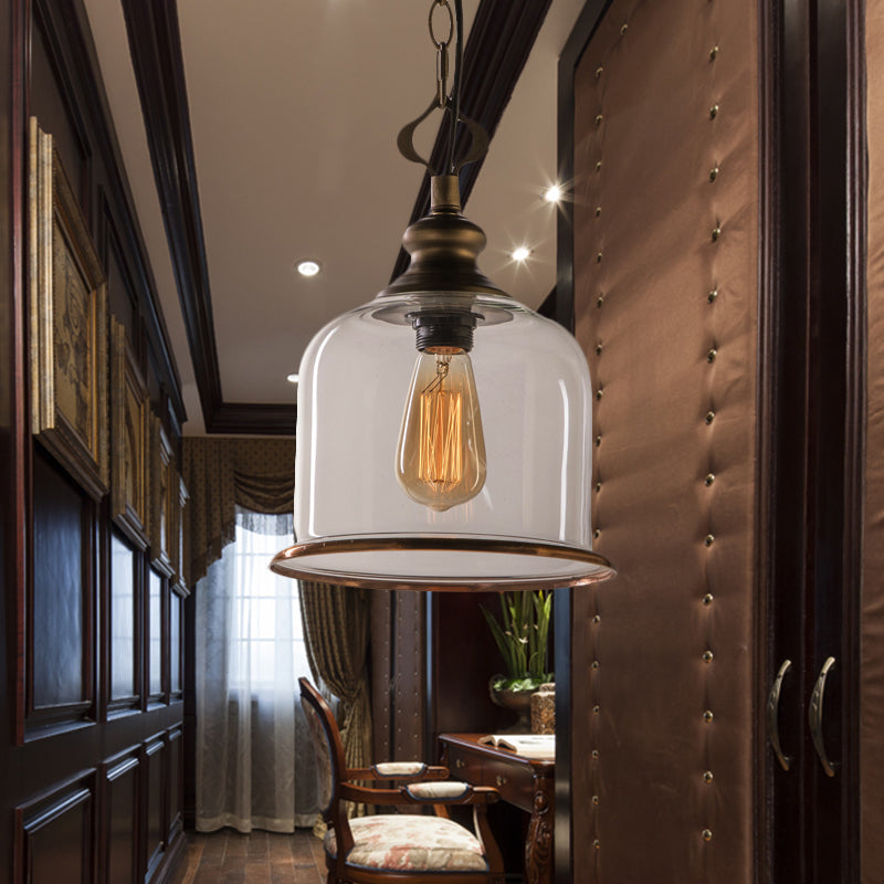 1/3 Light Pendant Lighting Classic Mason Jar Clear Glass Hanging Ceiling Light in Black/Brass Clearhalo 'Ceiling Lights' 'Chandeliers' 'Glass shade' 'Glass' 'Pendant Lights' 'Pendants' Lighting' 237776