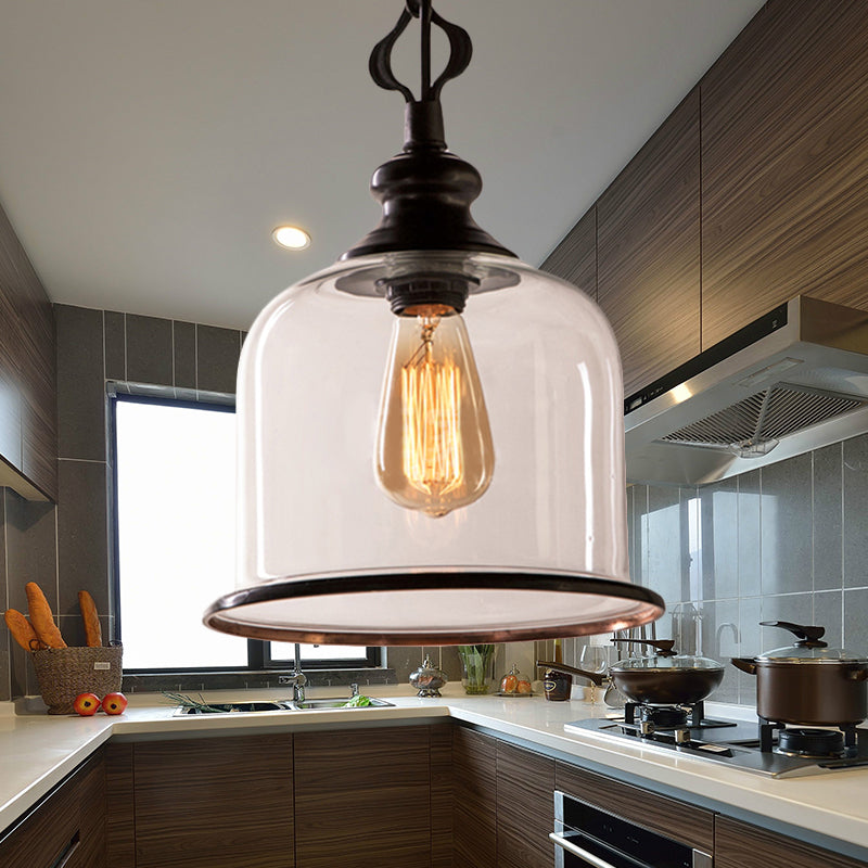1/3 Light Pendant Lighting Classic Mason Jar Clear Glass Hanging Ceiling Light in Black/Brass Clearhalo 'Ceiling Lights' 'Chandeliers' 'Glass shade' 'Glass' 'Pendant Lights' 'Pendants' Lighting' 237778