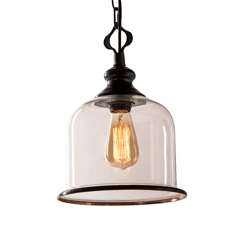 1/3 Light Pendant Lighting Classic Mason Jar Clear Glass Hanging Ceiling Light in Black/Brass Clearhalo 'Ceiling Lights' 'Chandeliers' 'Glass shade' 'Glass' 'Pendant Lights' 'Pendants' Lighting' 237779