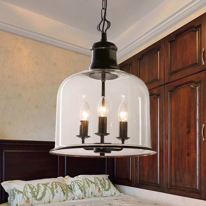 1/3 Light Pendant Lighting Classic Mason Jar Clear Glass Hanging Ceiling Light in Black/Brass 3 Black Clearhalo 'Ceiling Lights' 'Chandeliers' 'Glass shade' 'Glass' 'Pendant Lights' 'Pendants' Lighting' 237780