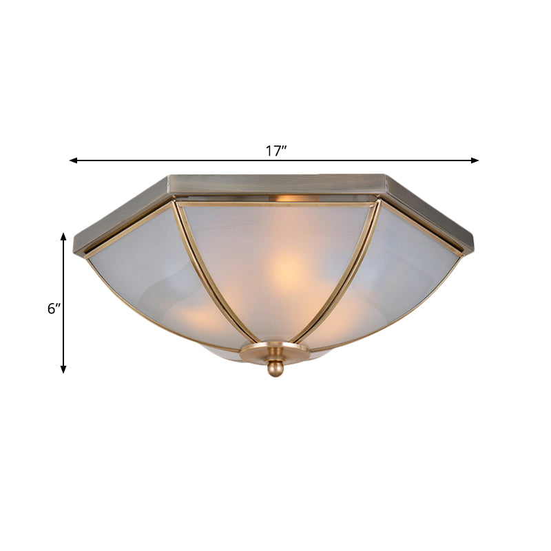 3 Bulbs Umbrella Flush Mount Light Traditional Opal Glass Ceiling Mounted Fixture in Brass Clearhalo 'Ceiling Lights' 'Close To Ceiling Lights' 'Close to ceiling' 'Flush mount' Lighting' 237834