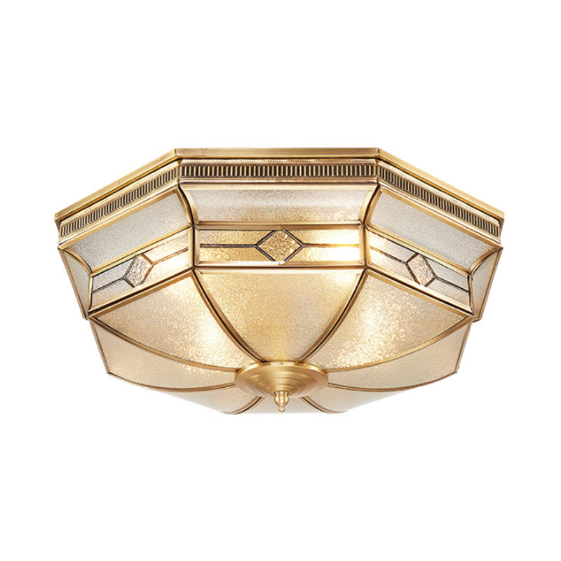 Octagon Flush Mount Tradition Textured Glass Brass 4 Bulbs Ceiling Light Fixture for Bedroom Clearhalo 'Ceiling Lights' 'Close To Ceiling Lights' 'Close to ceiling' 'Flush mount' Lighting' 237841