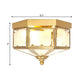 3 Bulbs Geometric Flush Light Traditionary Frosted Glass Ceiling Mounted Fixture in Brass for Balcony Clearhalo 'Ceiling Lights' 'Close To Ceiling Lights' 'Close to ceiling' 'Flush mount' Lighting' 237872