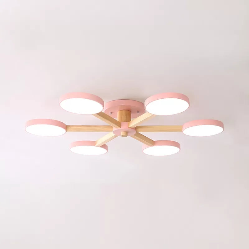 Modern Nordic Semi Flush Mount Light Snowflake 6 Heads Metal Ceiling Lamp for Dining Room Pink Clearhalo 'Ceiling Lights' 'Close To Ceiling Lights' 'Close to ceiling' 'Semi-flushmount' Lighting' 23797