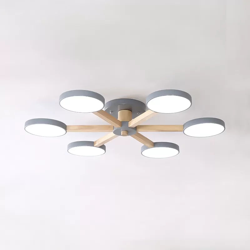 Modern Nordic Semi Flush Mount Light Snowflake 6 Heads Metal Ceiling Lamp for Dining Room Grey Clearhalo 'Ceiling Lights' 'Close To Ceiling Lights' 'Close to ceiling' 'Semi-flushmount' Lighting' 23799