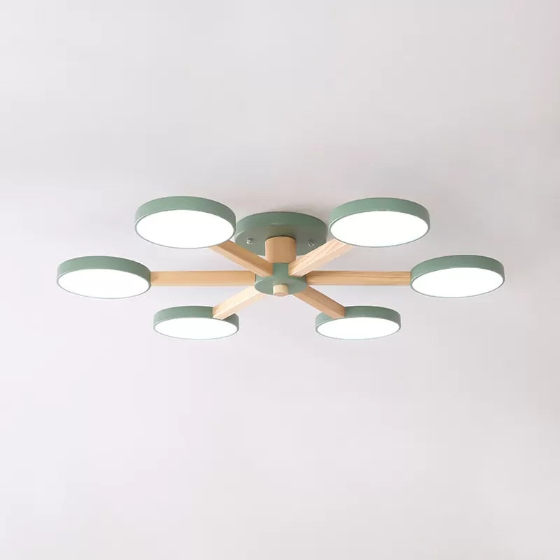 Modern Nordic Semi Flush Mount Light Snowflake 6 Heads Metal Ceiling Lamp for Dining Room Green Clearhalo 'Ceiling Lights' 'Close To Ceiling Lights' 'Close to ceiling' 'Semi-flushmount' Lighting' 23800