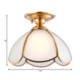 Dome Semi Flush Mount Tradition Opal Glass Brass 1 Bulb Ceiling Light Fixture for Bedroom Clearhalo 'Ceiling Lights' 'Chandeliers' 'Close To Ceiling Lights' 'Close to ceiling' 'Glass shade' 'Glass' 'Semi-flushmount' Lighting' 238084