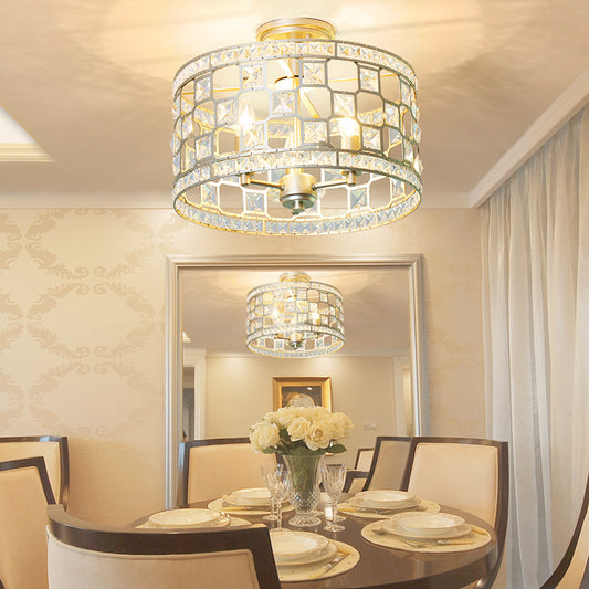 3 Bulbs Cylinder Semi Flush Light Traditionary Clear Glass Ceiling Mounted Fixture in Silver/Gold for Dining Room Silver Clearhalo 'Ceiling Lights' 'Close To Ceiling Lights' 'Close to ceiling' 'Glass shade' 'Glass' 'Semi-flushmount' Lighting' 238163