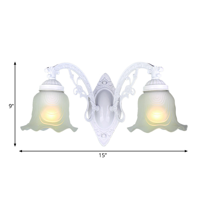 Flower Living Room Wall Light Sconce Vintage Style Metal 1/2 Lights Black/White Wall Lamp with Frosted Glass Shade Clearhalo 'Wall Lamps & Sconces' 'Wall Lights' Lighting' 238178