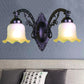 Flower Living Room Wall Light Sconce Vintage Style Metal 1/2 Lights Black/White Wall Lamp with Frosted Glass Shade 2.0 Black Clearhalo 'Wall Lamps & Sconces' 'Wall Lights' Lighting' 238179