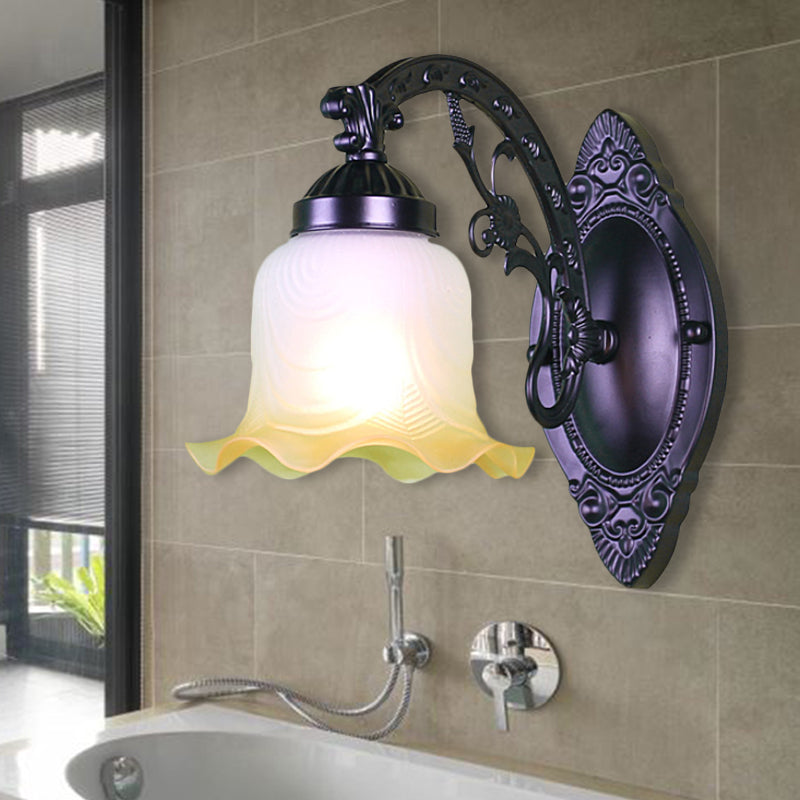 Flower Living Room Wall Light Sconce Vintage Style Metal 1/2 Lights Black/White Wall Lamp with Frosted Glass Shade Clearhalo 'Wall Lamps & Sconces' 'Wall Lights' Lighting' 238186