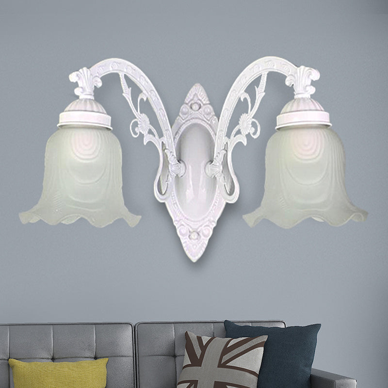 Flower Living Room Wall Light Sconce Vintage Style Metal 1/2 Lights Black/White Wall Lamp with Frosted Glass Shade 2.0 White Clearhalo 'Wall Lamps & Sconces' 'Wall Lights' Lighting' 238188