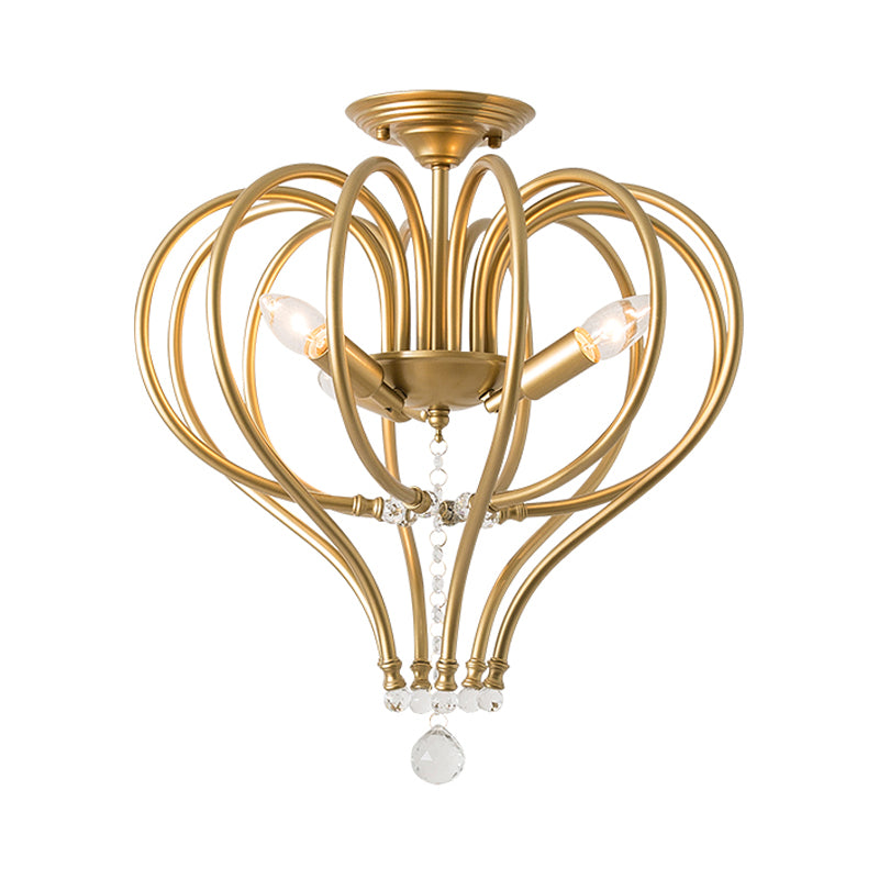 Metal Laser Cut Semi Flush Mount Traditional 3 Bulbs Brass Ceiling Mount Chandelier Clearhalo 'Ceiling Lights' 'Close To Ceiling Lights' 'Close to ceiling' 'Semi-flushmount' Lighting' 238192