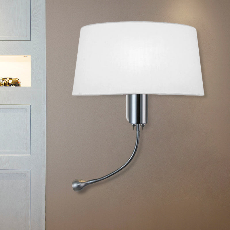 Black/White/Beige Drum Reading Wall Sconce Traditional Fabric 1 Head Bedroom Adjustable Wall Mounted Light Clearhalo 'Wall Lamps & Sconces' 'Wall Lights' Lighting' 238246