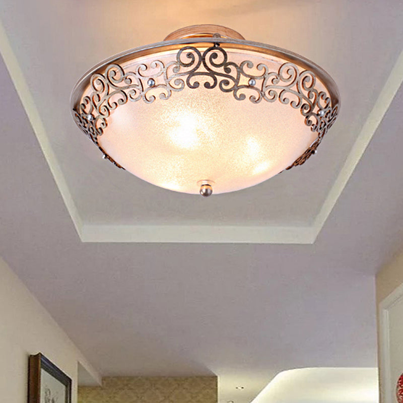 Black/Brass Bowl Shaped Semi Flush Mount Classic Frosted Glass 3/5 Lights Bedroom Ceiling Light Fixture Brass Clearhalo 'Ceiling Lights' 'Close To Ceiling Lights' 'Close to ceiling' 'Glass shade' 'Glass' 'Semi-flushmount' Lighting' 238264