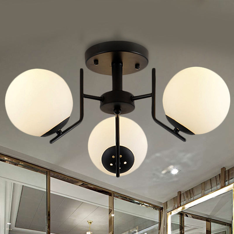 3/5/6 Lights Sputnik Semi Flush Light Traditional White Glass Ceiling Mounted Fixture for Living Room Clearhalo 'Ceiling Lights' 'Close To Ceiling Lights' 'Close to ceiling' 'Glass shade' 'Glass' 'Semi-flushmount' Lighting' 238312