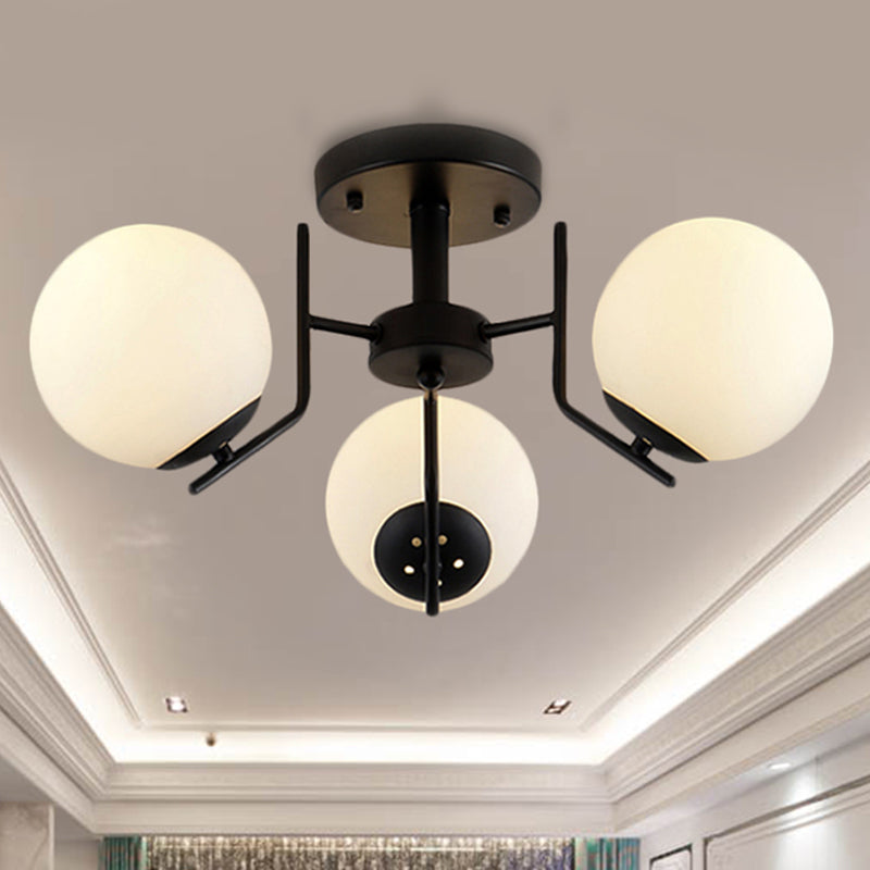 3/5/6 Lights Sputnik Semi Flush Light Traditional White Glass Ceiling Mounted Fixture for Living Room 3 White Clearhalo 'Ceiling Lights' 'Close To Ceiling Lights' 'Close to ceiling' 'Glass shade' 'Glass' 'Semi-flushmount' Lighting' 238313