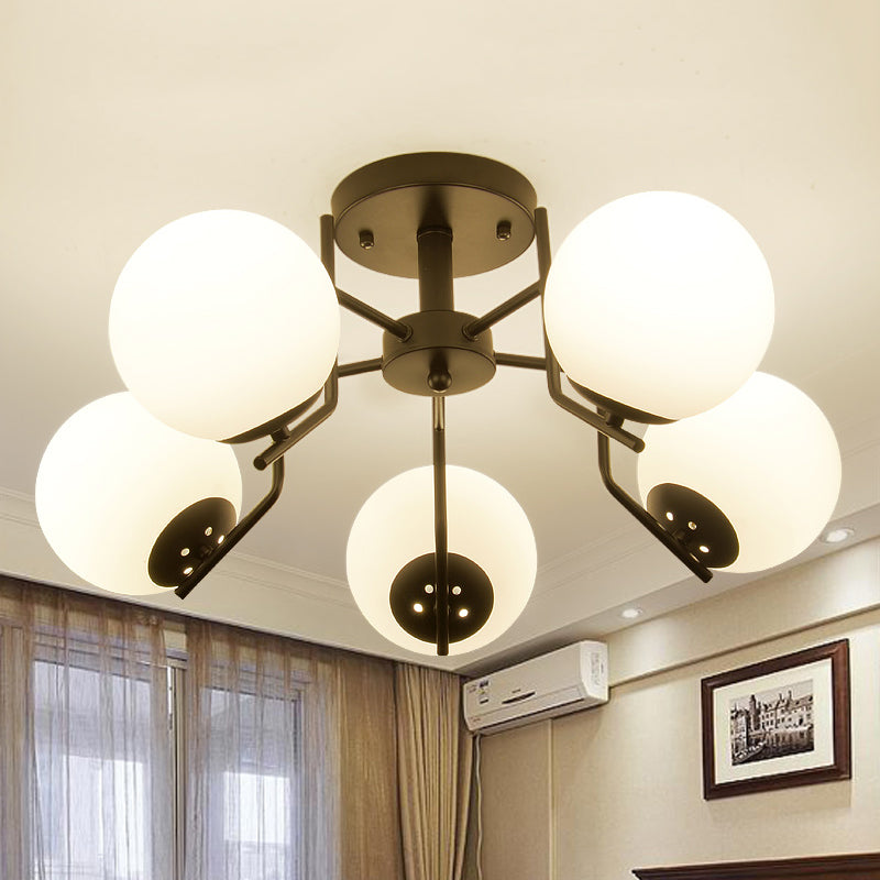 3/5/6 Lights Sputnik Semi Flush Light Traditional White Glass Ceiling Mounted Fixture for Living Room 5 White Clearhalo 'Ceiling Lights' 'Close To Ceiling Lights' 'Close to ceiling' 'Glass shade' 'Glass' 'Semi-flushmount' Lighting' 238314