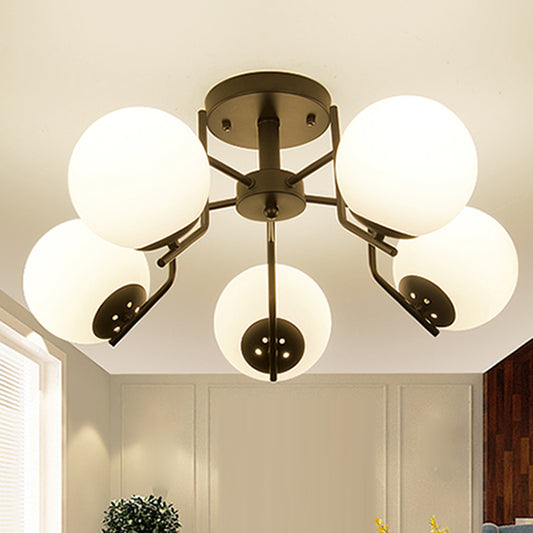 3/5/6 Lights Sputnik Semi Flush Light Traditional White Glass Ceiling Mounted Fixture for Living Room Clearhalo 'Ceiling Lights' 'Close To Ceiling Lights' 'Close to ceiling' 'Glass shade' 'Glass' 'Semi-flushmount' Lighting' 238315