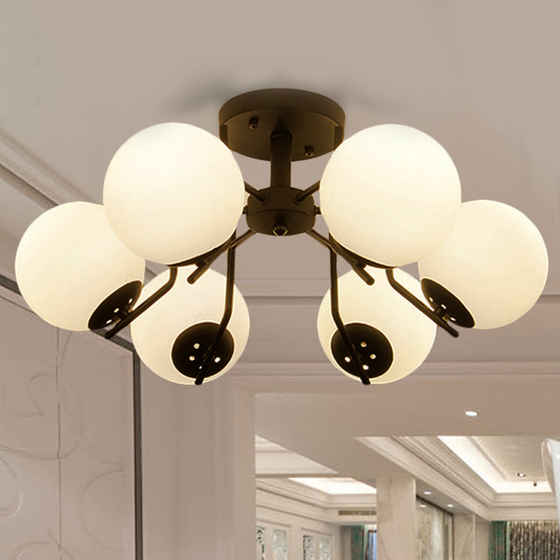 3/5/6 Lights Sputnik Semi Flush Light Traditional White Glass Ceiling Mounted Fixture for Living Room Clearhalo 'Ceiling Lights' 'Close To Ceiling Lights' 'Close to ceiling' 'Glass shade' 'Glass' 'Semi-flushmount' Lighting' 238316